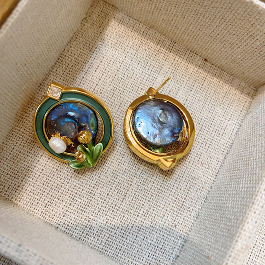 Women's Retro Enamel Antique French Oil Painting Earrings