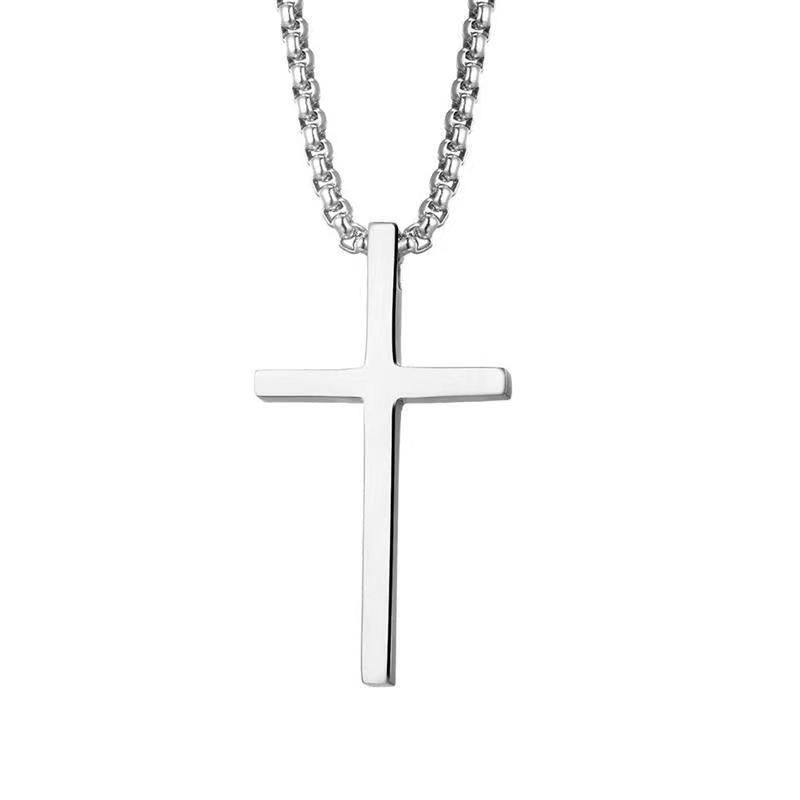 Men's Steel Glossy Cross Hip Hop Versatile Long Sweater Chain Necklaces
