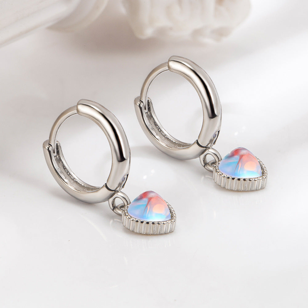 Women's Heart Fashion Korean Heart-shaped Moonstone Ear Earrings