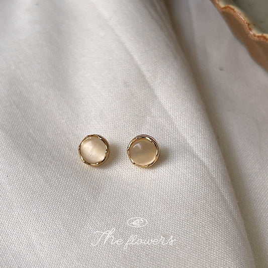 Sier Needle Plated Round Glass Opal Stone Ear Earrings