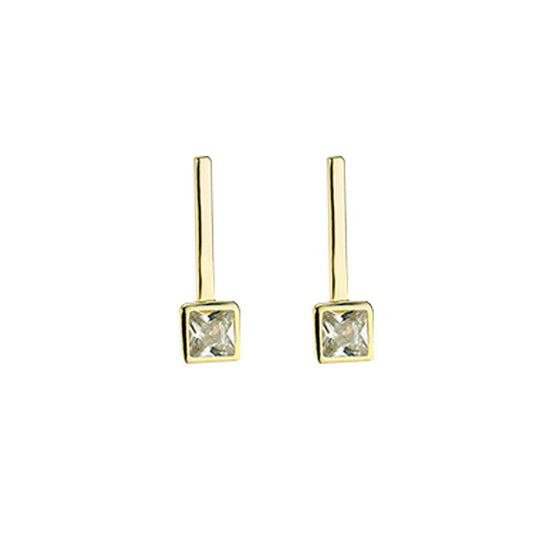 Sier Square Diamond Simple Zircon Fashion Earrings