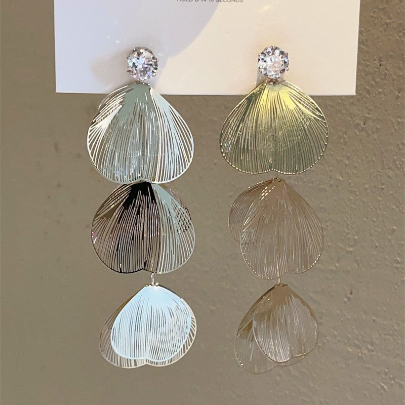 Sier Needle Design Metal Ginkgo Leaf Earrings