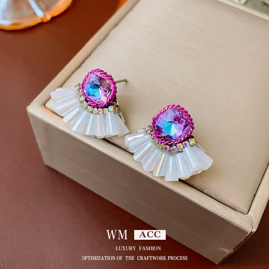 Purple Square Crystal French Elegant Fashion Earrings