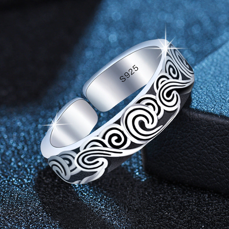 Women's & Men's Style Black Thai Sier Open Adjustable Rings