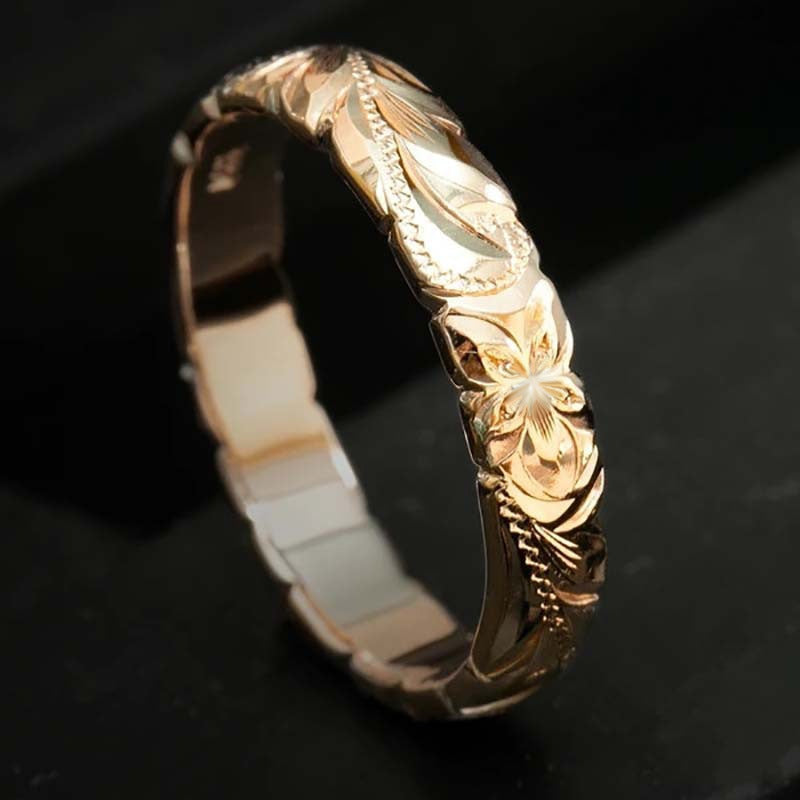 Women's Shi Gold-plated Floating Carved Rose Wedding Rings