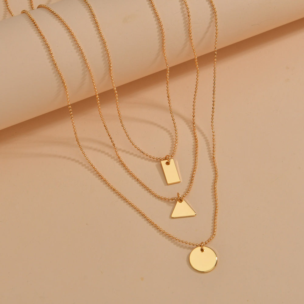 Iron Square Triangle Round Pendant Fashion Necklaces