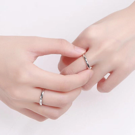 Sier Couple Korean Style Simple Sun Moon Rings