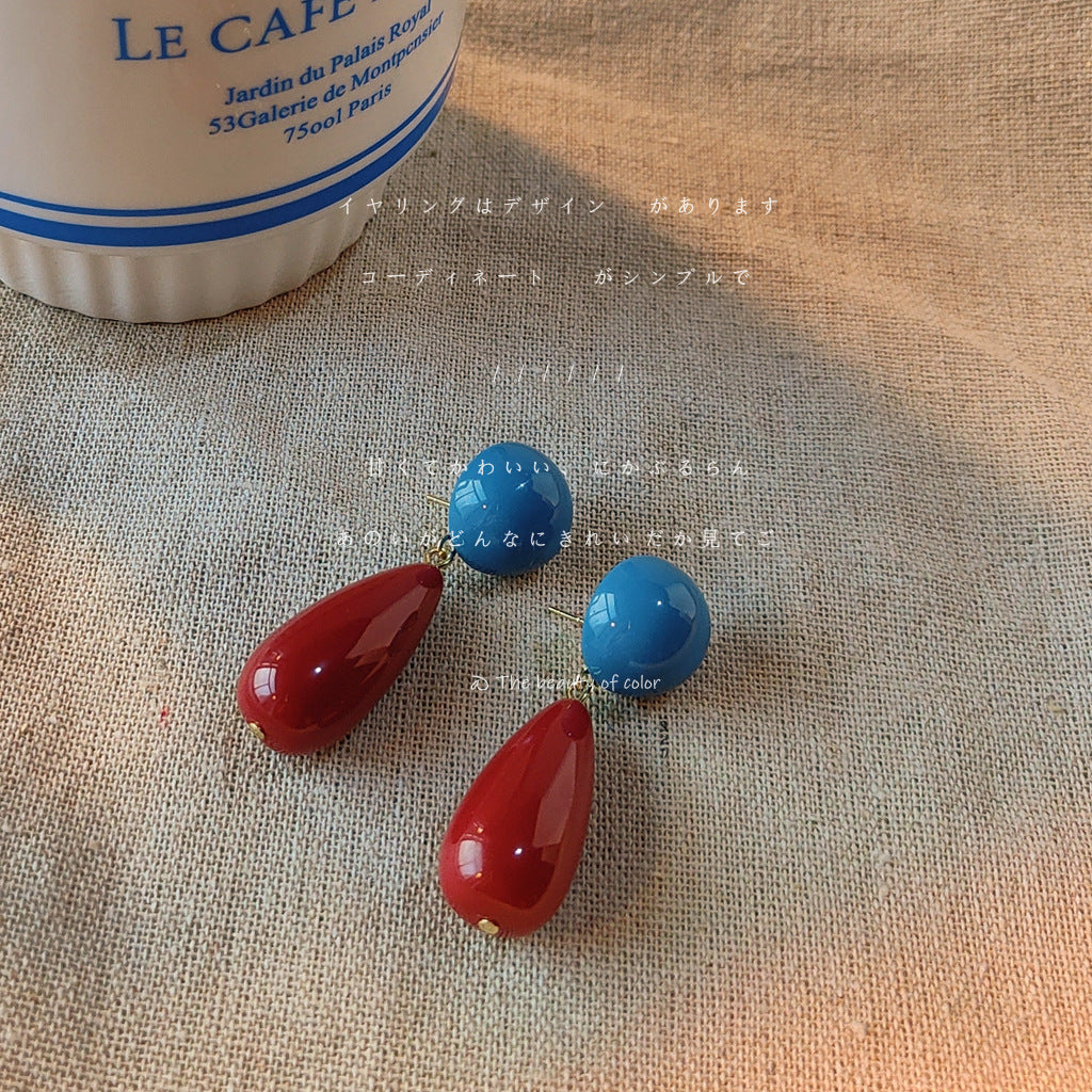 Sier Needle Resin Contrast Color Ear Earrings