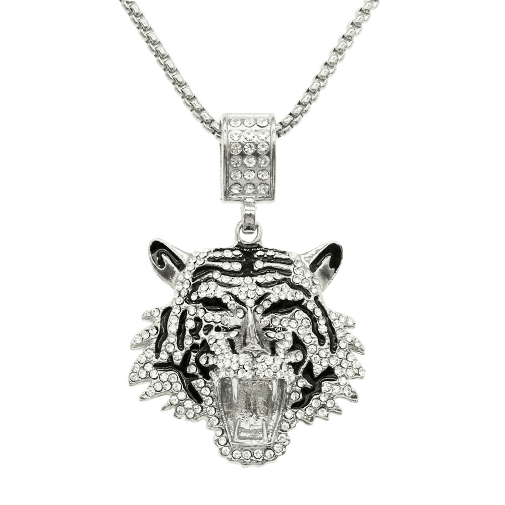 Women's & Men's & Diamond Three-dimensional Tiger Head Pendant Necklaces