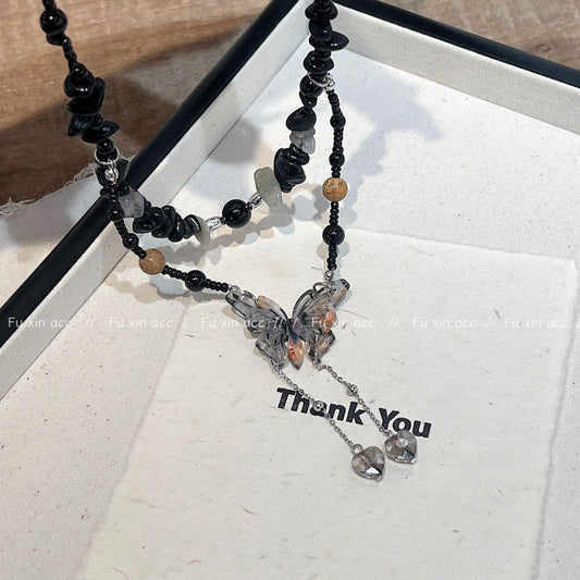 Stone Beaded Light Luxury Minority Butterfly Long Necklaces