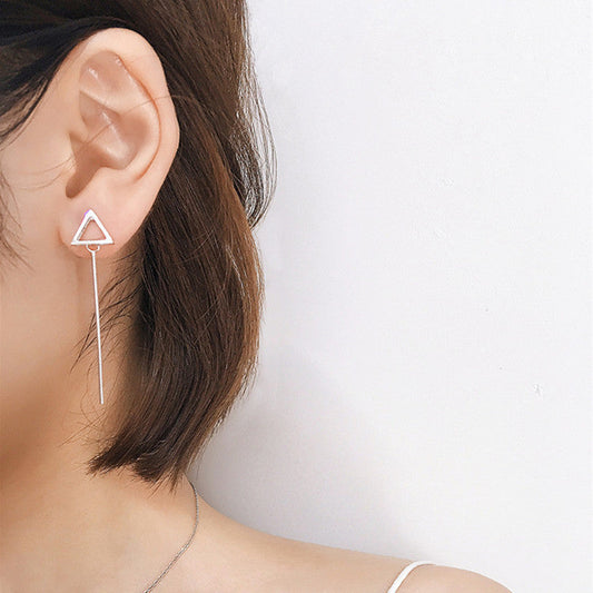 Pearl Asymmetric Triangle Tassel Special Sier Light Luxury Earrings