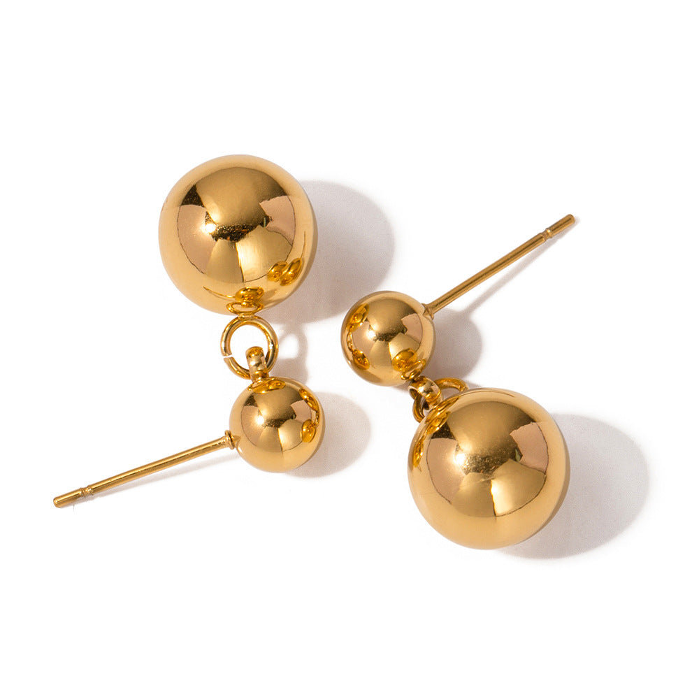 Gold Stainless Steel Ball Pendant Long Earrings