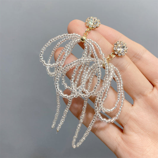 Long Full Diamond Design Bow High Profile Fashion Female Earrings