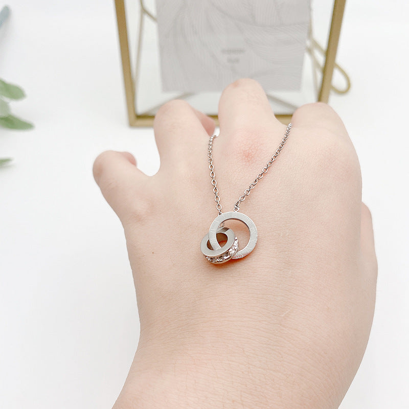 Women's Digital Double Rose Gold Titanium Steel Necklaces