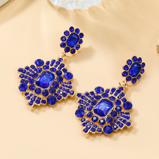 Women's Trendy Colorful Crystals Exaggerated Geometric Full Earrings