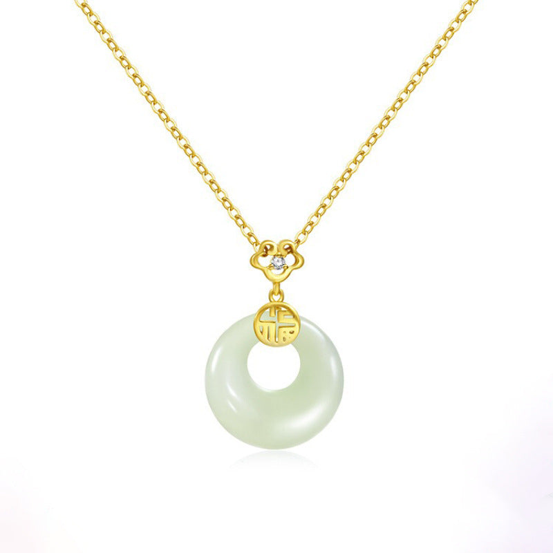 Women's Style Lucky Peace Buckle Jade Pendant Fashion Necklaces
