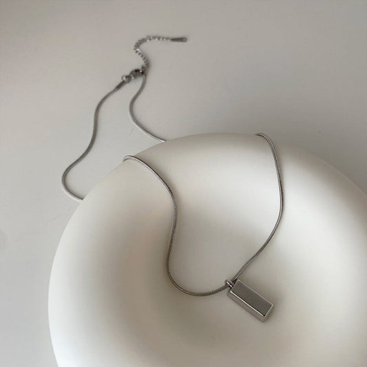 Simple Cold Style Titanium Steel Square Pendant Female Niche Necklaces