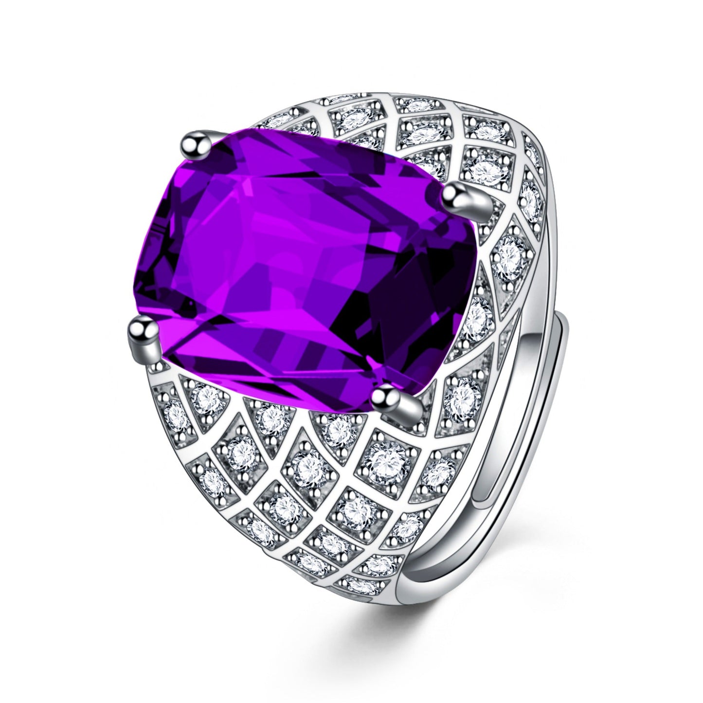 Men's Fat Rectangular Sapphire Full Diamond Group Inlaid Rings