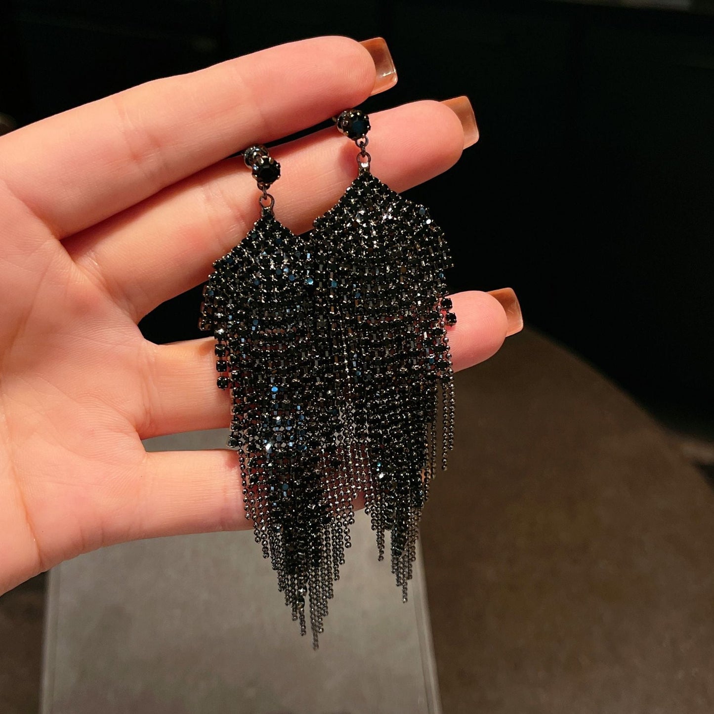 Exaggerated Personalized Full Diamond Waterfall Tassel Dangle Earrings