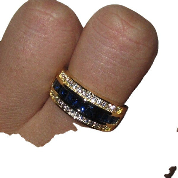 Men's Diamond Sapphire Square Gold Plated Rhinestone Rings