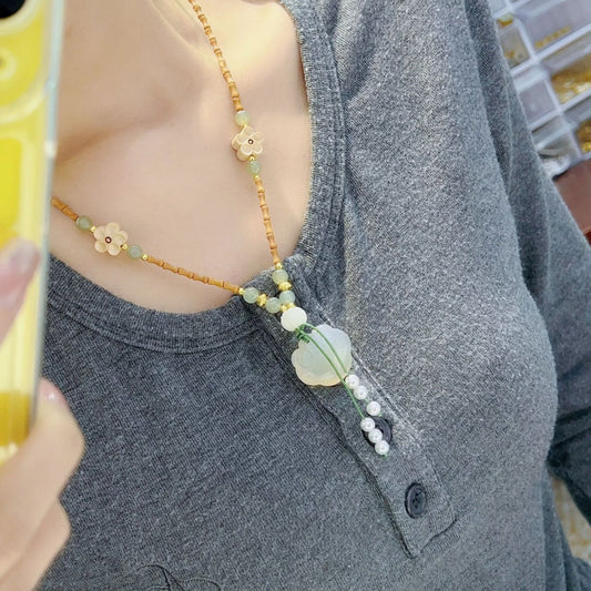 Round Beads Accessories Boxwood Carved Lotus Necklaces