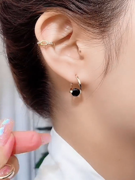 Women's Design Karat Black Elegant Crystal Ear Clip Light Luxury Earrings