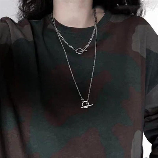 Women's & Men's Hip Hop Trendy And Double Layered Buckle Long Necklaces