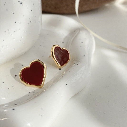 Women's Red Drop Oil Love Metal For Earrings