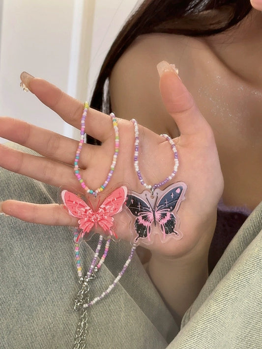 Butterfly Beaded Dopamine Wear Fresh Bead Necklaces