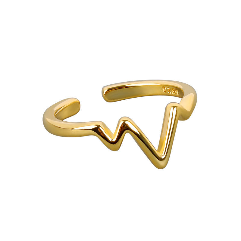 Source Irregular Wave Ecg Female Heartbeat Glossy Line Index Rings