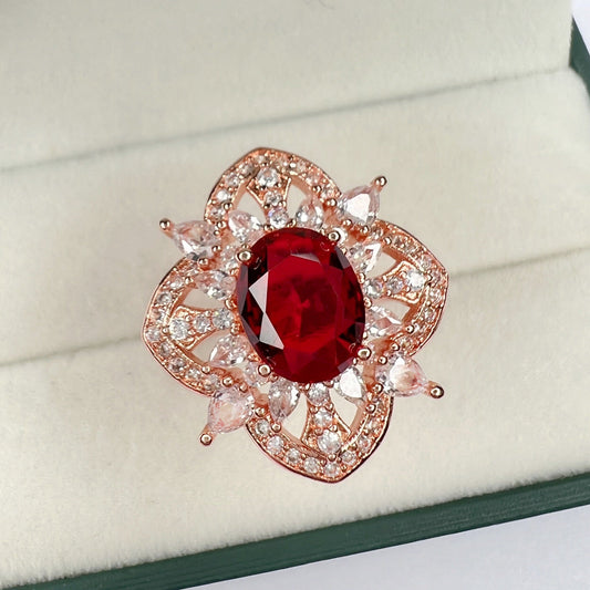 Light Luxury Blooming Flower Open Ruby Rings