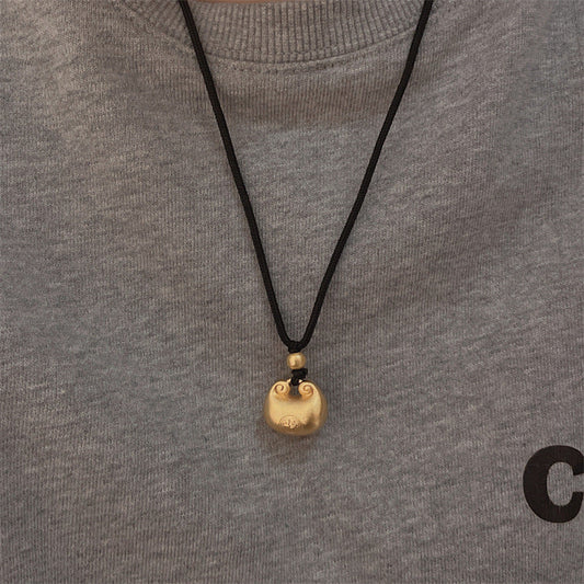 Chinese Style Lucky Lock Pendant Golden Bean Long Life Necklaces