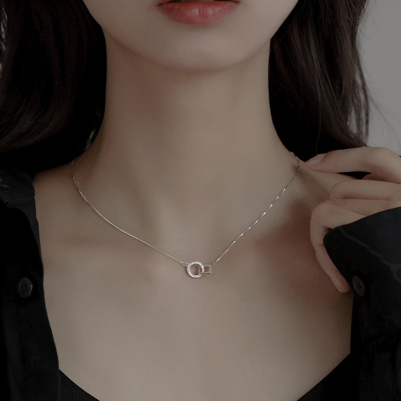Women's Korean Sterling Sier Round And Square Necklaces