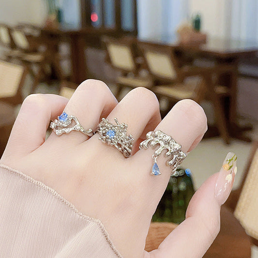 Women's Niche Bag Blue Zircon High-grade Irregular Pleated Rings