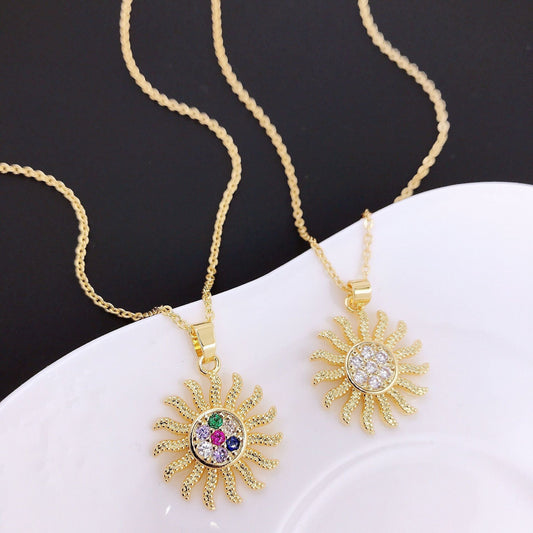 Niche Style Gold-plated Color Zircon Sunflower Necklaces
