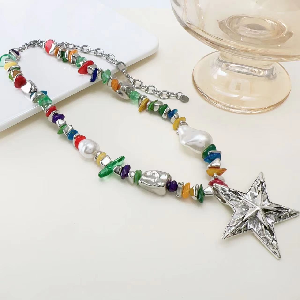 Colorful Gravel Pendant Clavicle Chain Female Niche Necklaces