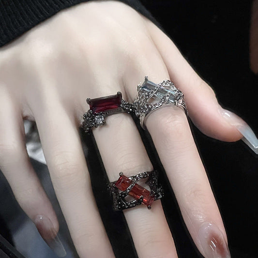 Female Dark Zircon Light Luxury Minority Design Rings