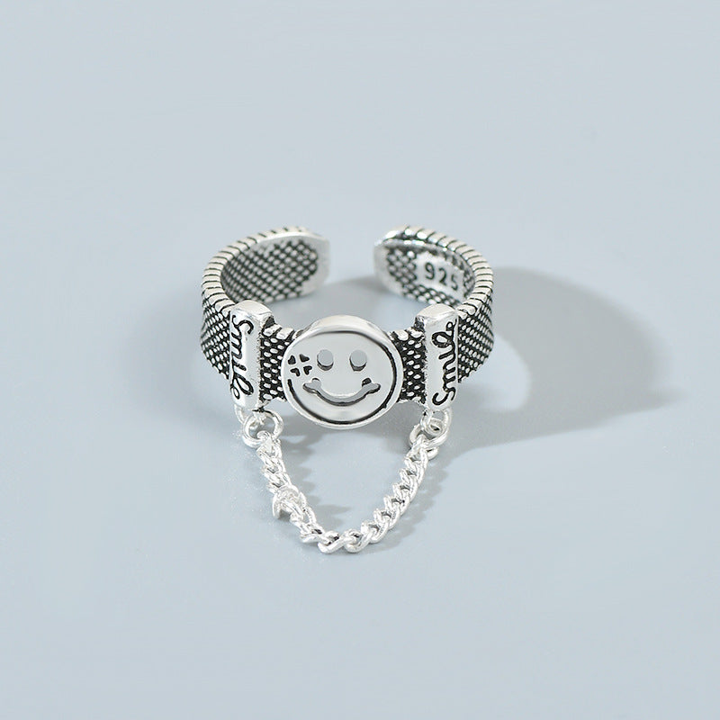 Women's Sier Smiling Face Temperament Retro Punk Simple Rings