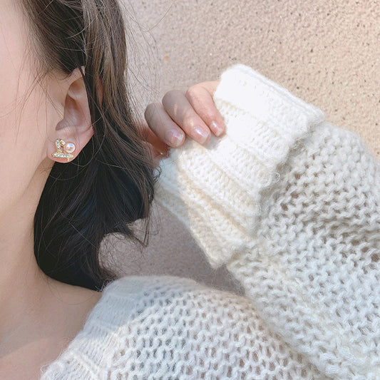 Peach Heart Pearl Elegant Hollow Sweet Earrings