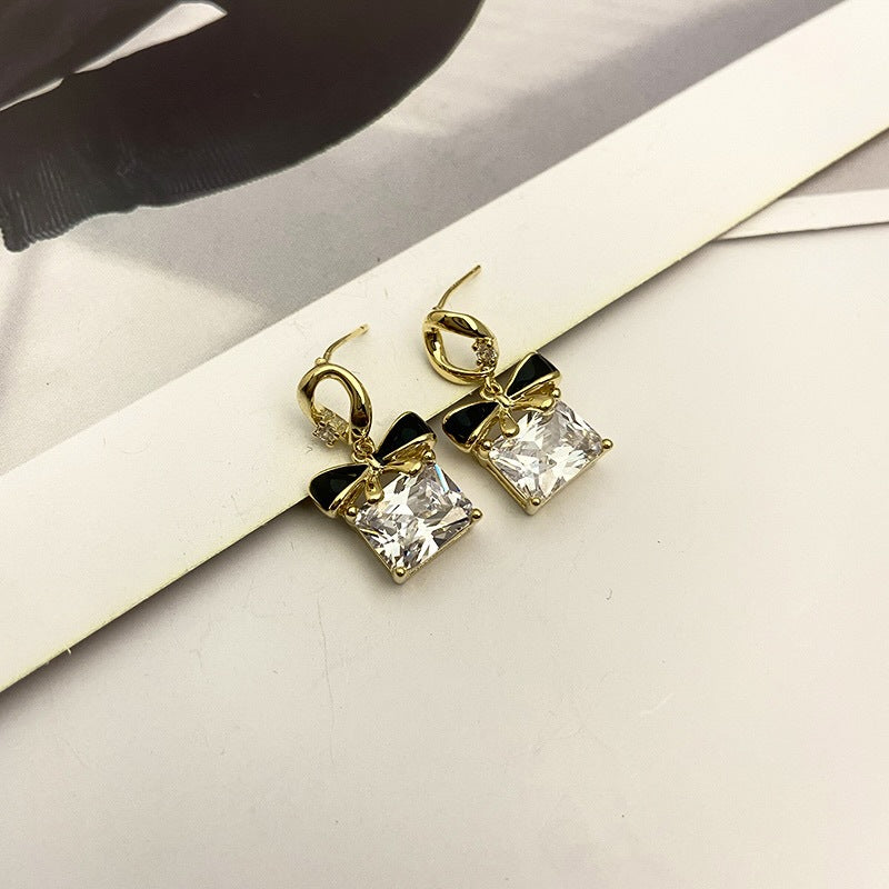 Sier Square Bow Light Luxury Temperament Earrings