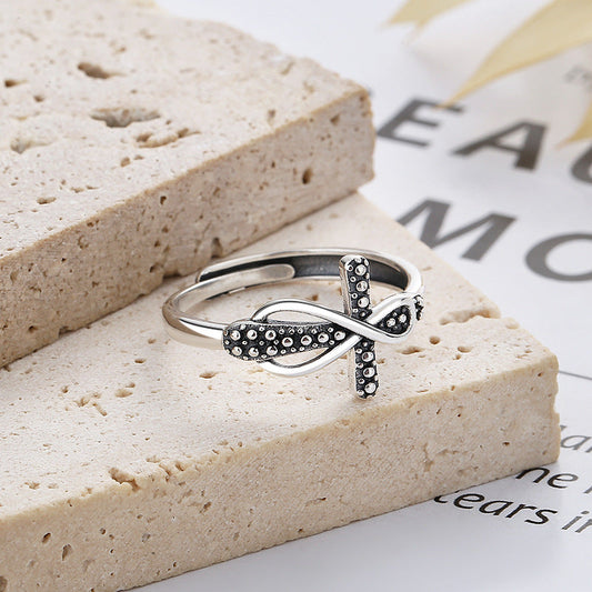 Sier Vintage Distressed Pattern Cross Creative Rings