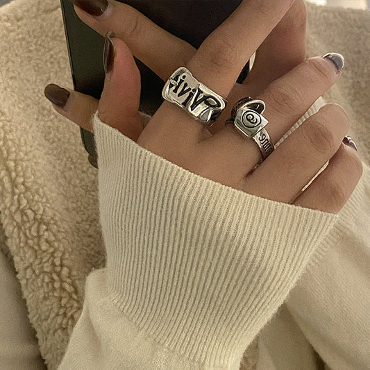 Irregular Metal Letters Female Retro Personality All Match Rings