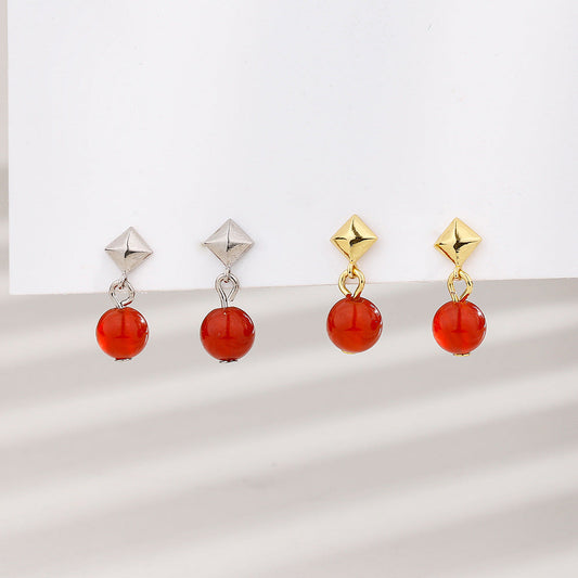 Women's Agate Bean Retro Simple Square Small Earrings