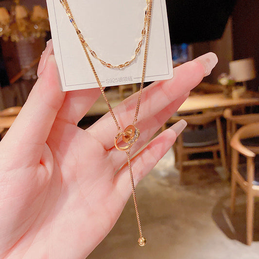 Women's Titanium Steel Double Layer Twin Cold Style Clavicle Necklaces