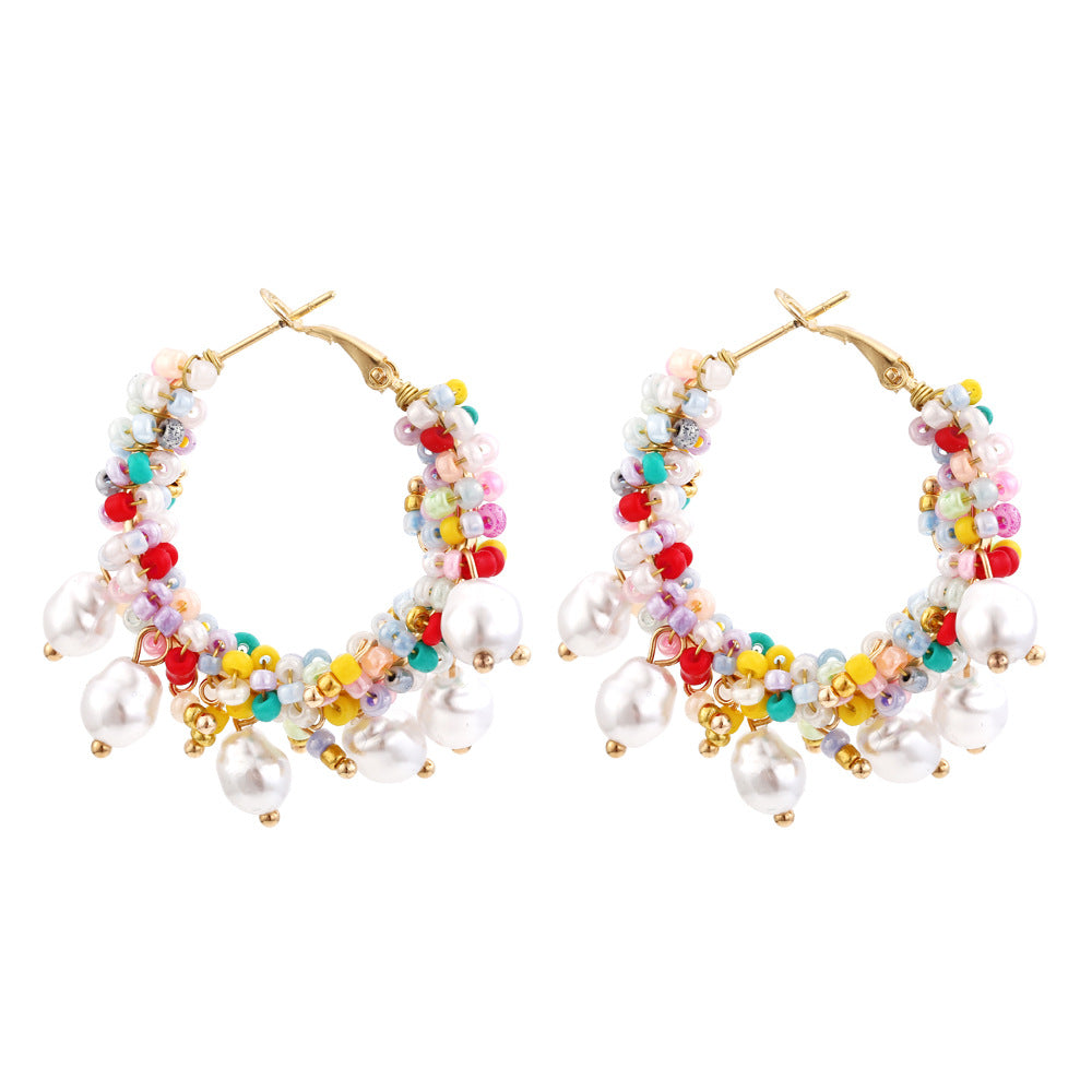 Women's Graceful Bohemian Beaded Bead Exaggerated Hand Earrings