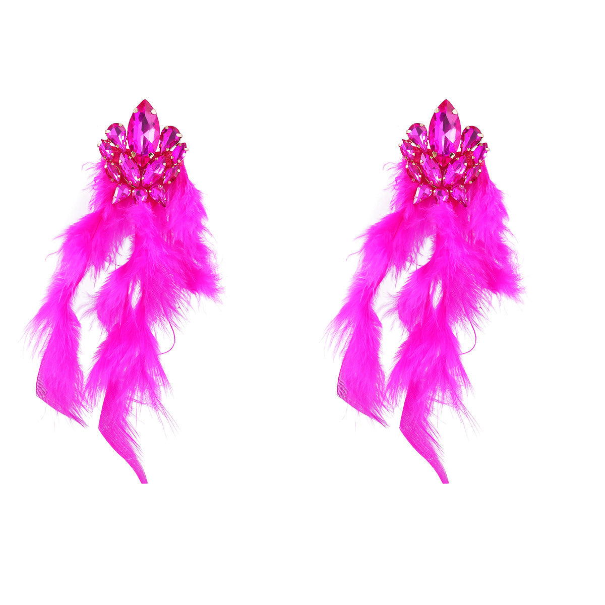 Diamond Flower Long Feather Tassel Female Earrings