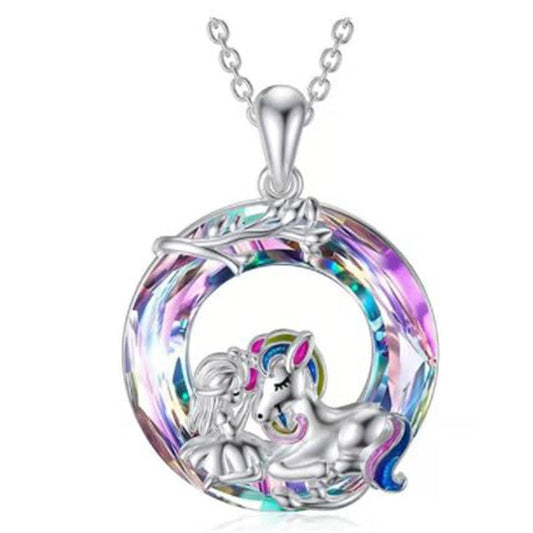 Brocade Colorful Kirin Crystal Pendant Lucky Necklaces