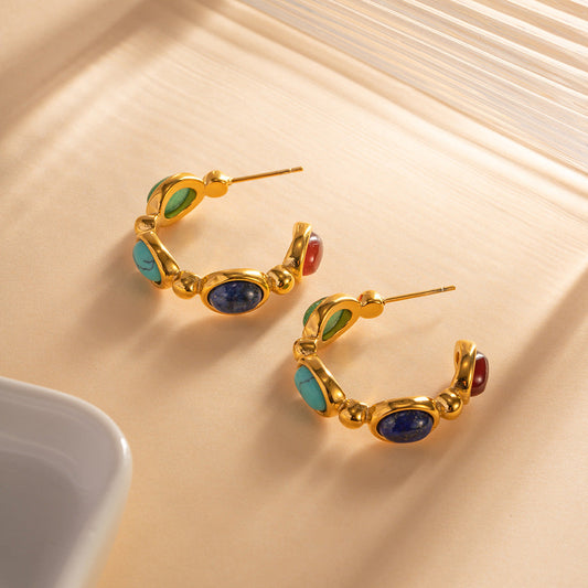 Gold-plated Stainless Steel Inlaid Natural Stone Earrings