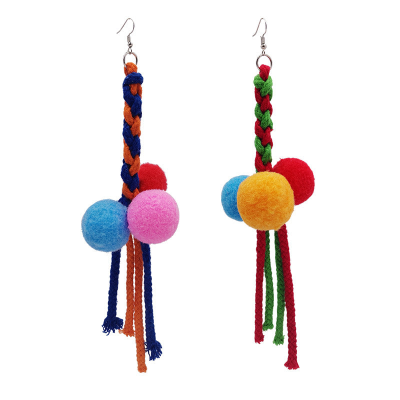 Hairy Ball Funny Quirky Long Asymmetric Earrings