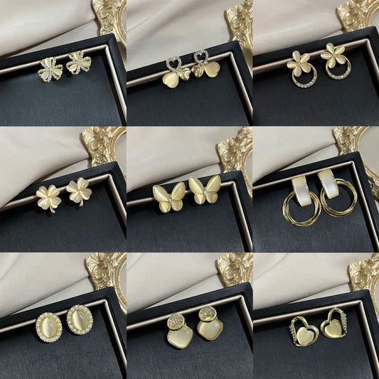 Needle French Opal Simple And Stylish Earrings